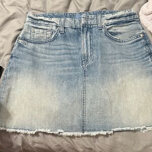 7 For All Mankind Light Blue Denim Mini Skirt with Frayed Hem